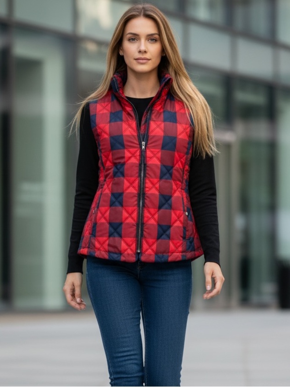 🎉HP🎉Kensie Plaid Red and Navy Women's Vest